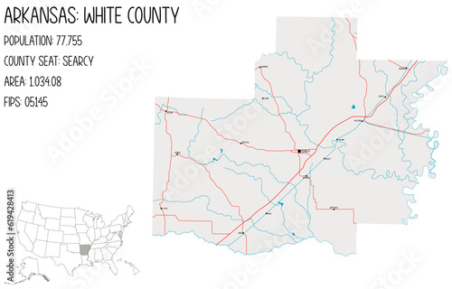 Large and detailed map of White County in Arkansas, USA.