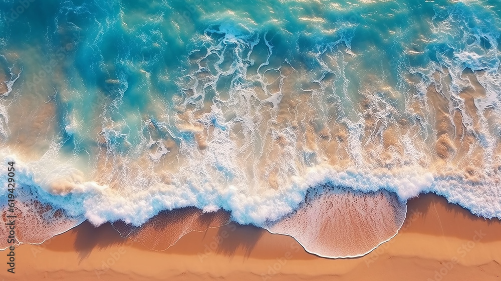 ocean wave drone view of the beach. Generative AI