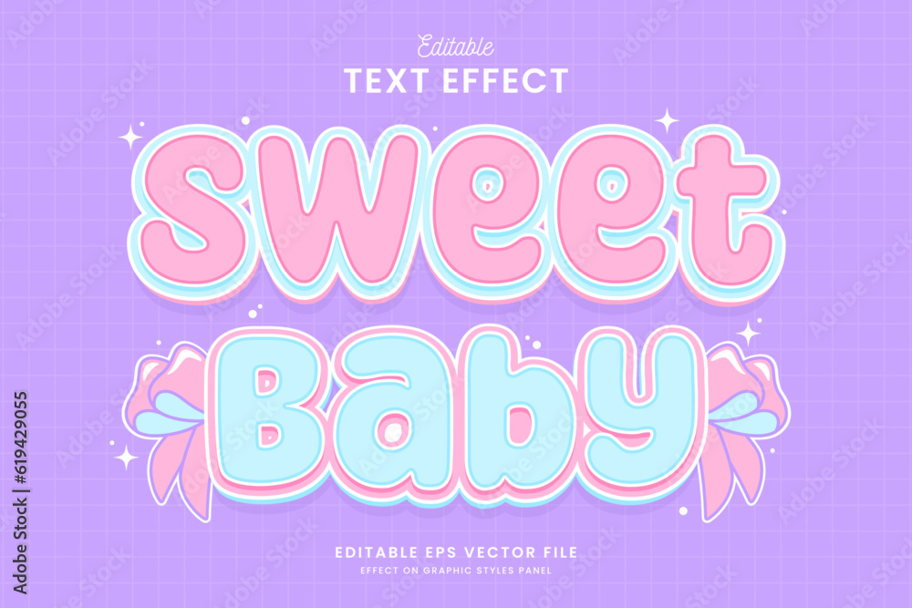 decorative editable sweet baby pastel color text effect vector design