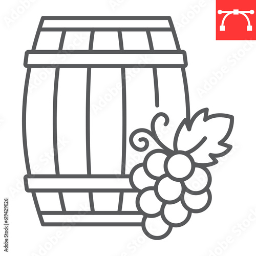 Wine barrel line icon, drink and alcohol, wooden cask vector icon, vector graphics, editable stroke outline sign, eps 10.
