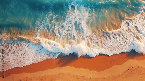 ocean wave drone view of the beach. Generative AI © kichigin19