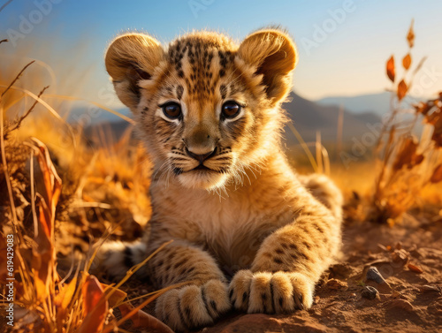 Close-up of a cute lion cub