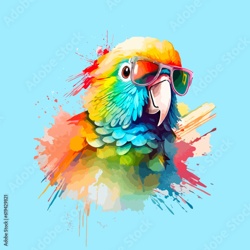 Parrot in sunglasses vector illustration summer background