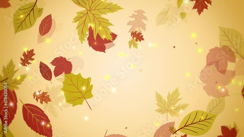 Autumn leaf background is an autumn leaf and particle falling looped