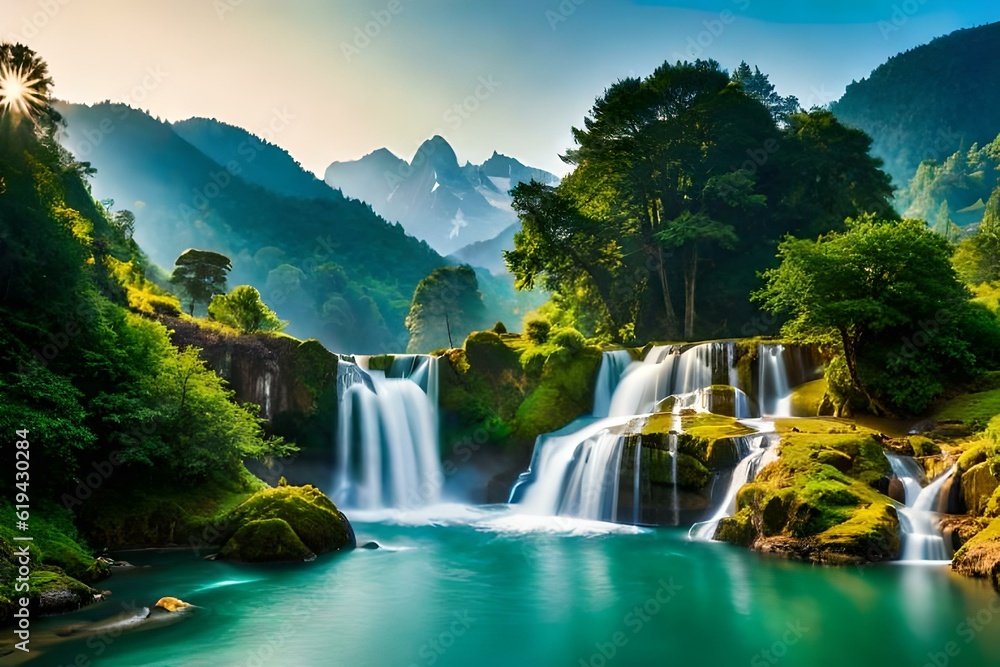 Fototapeta premium waterfall in the mountains generated Ai.