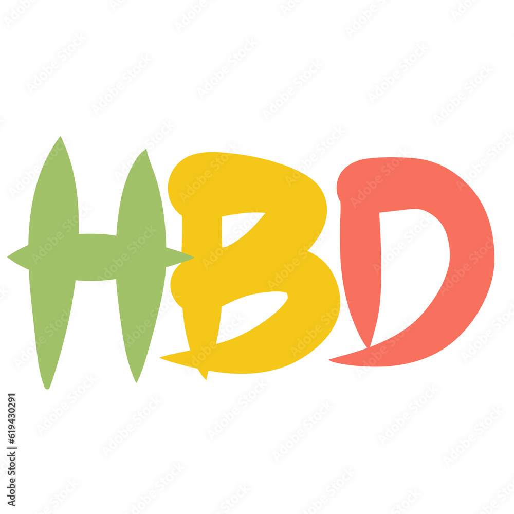 Wording of HBD stands for Happy Birth Day isolated on transparent background for usage as an illustration, texts, articles and comics concept Wording of HBD stands for Happy Birth Day isolated on transparent background for usage as an illustration, texts, articles and comics concept