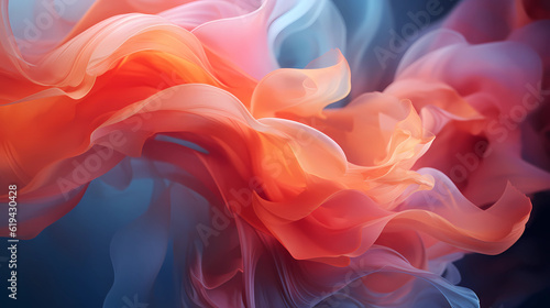 Multicolored abstract background, something similar to a fabric that unfolds in the wind, with colors of orange, light blue , and light red, Created with Generative AI technology