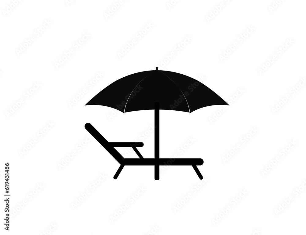 Deck chair and umbrella. Vector icon. Rest, weekends, holidays Deck chair and umbrella. Vector icon. Rest, weekends, holidays