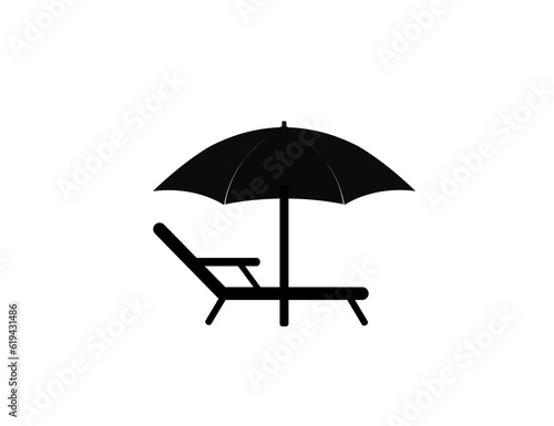 Deck chair and umbrella. Vector icon. Rest, weekends, holidays