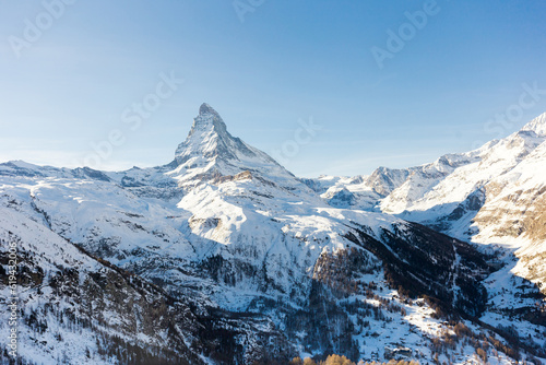 Snowy mountain Matterhorn during the day in winter. Zermatt, swiss alps © caftor