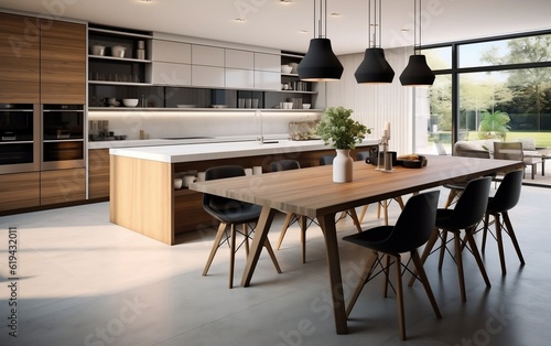 Minimalist and Elegant Modern Kitchen Interior Design. Generative AI