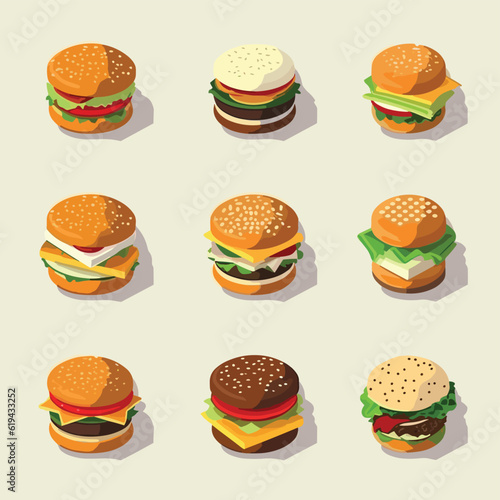 Burgers isometric set vector isolated