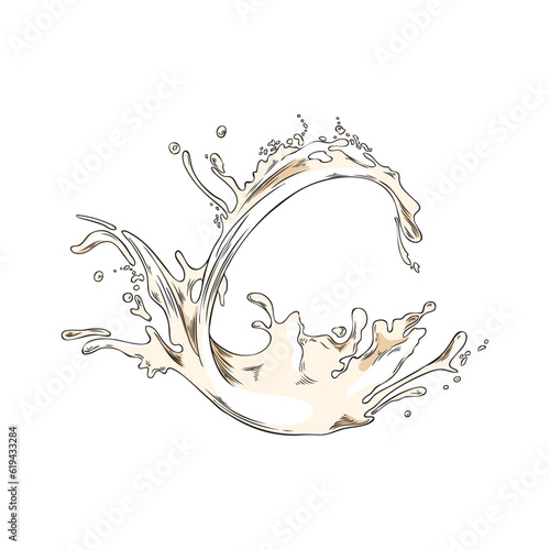 Splash for coconut and nut milk or dairy products, vector illustration isolated.