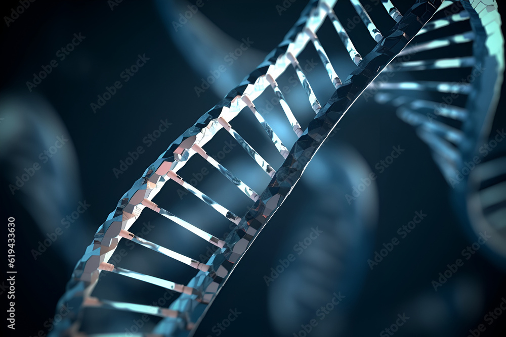 DNA molecule helix spiral on blue background with copy space