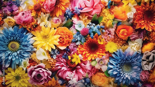 multicolored flowers light background mix. Generative AI © kichigin19