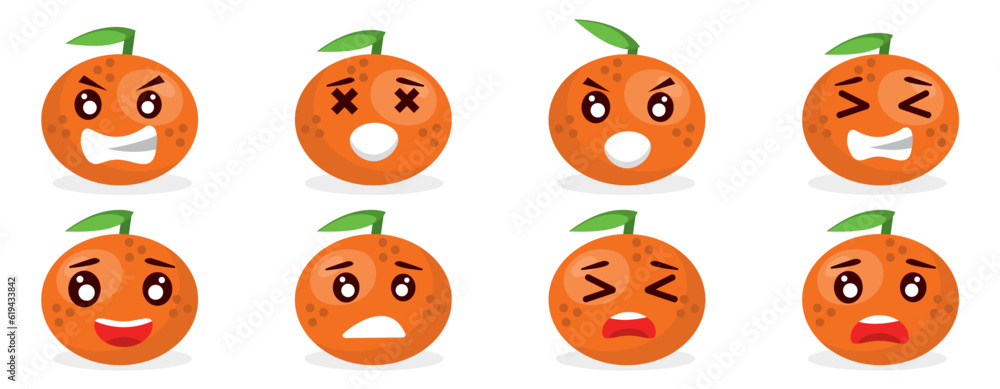 cute orange emoji set with different facial expressions on the orange shaped faces angry, sad, dissapointed, laughing, happy faces. emoji illustration. cute orange emoji set with different facial expressions on the orange shaped faces angry, sad, dissapointed, laughing, happy faces. emoji illustration.