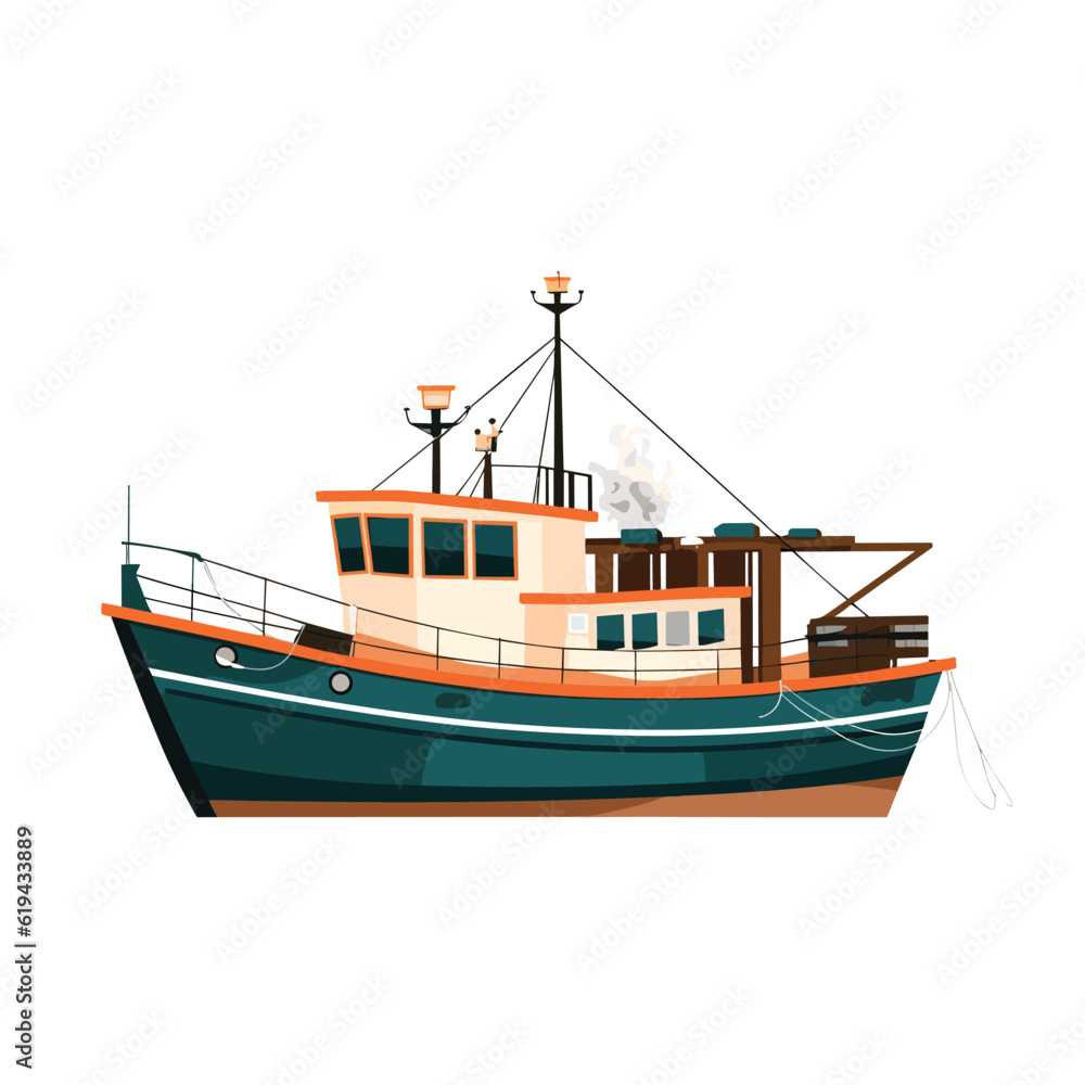 Fishing boat vector illustration isolated