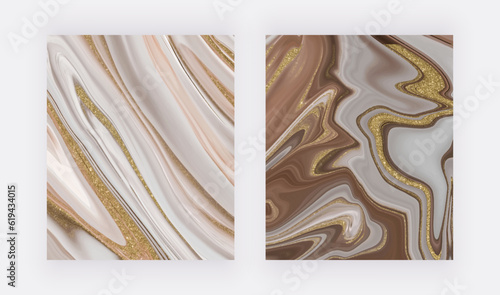 Brown with beige golden liquid texture. Modern backgrounds for design social media, banners, invitations and cards
