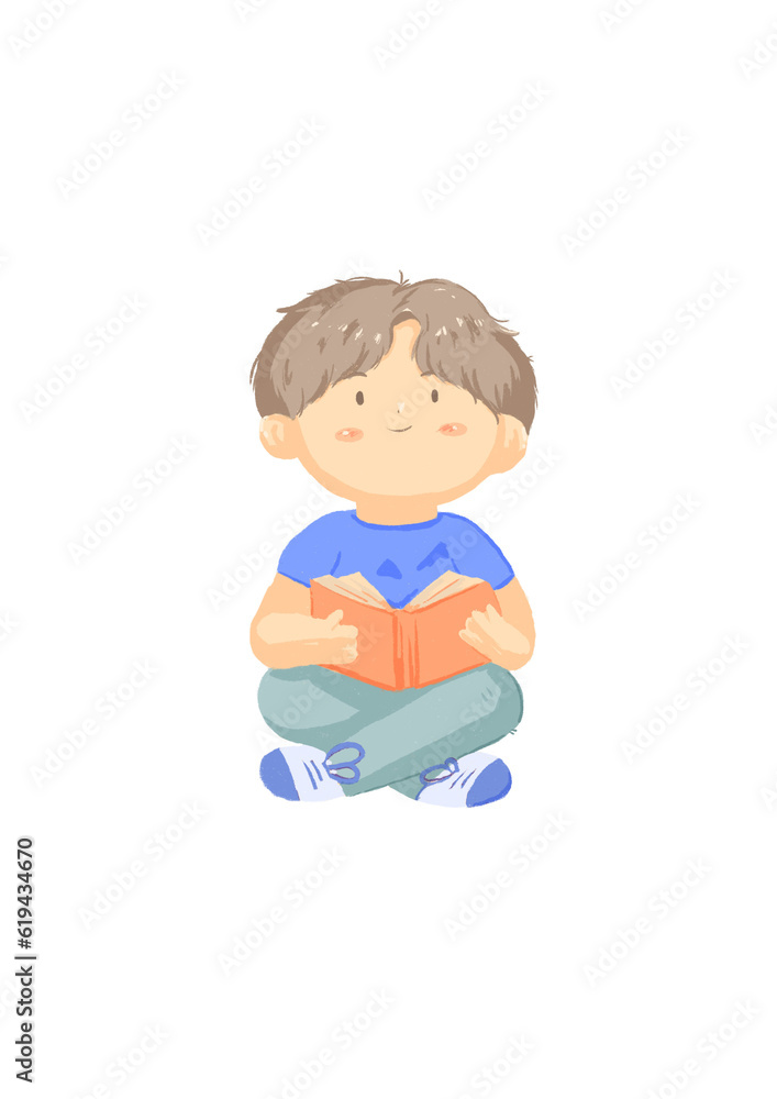 Boy reads a book, cartoon character design