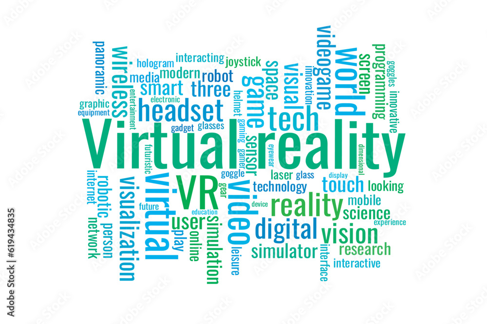 Obraz premium Illustration in the form of a cloud of words related to the virtual reality.