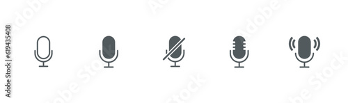 Microphone vector icon set. Different Podcast microphone icons. recording Studio Symbol in trendy flat style isolated on white background.