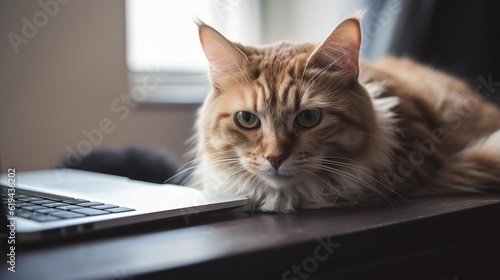 Cat sitting near laptop