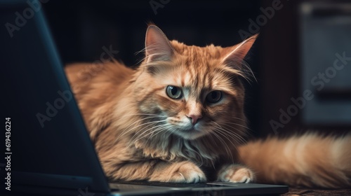 Cat sitting near laptop © ZEKINDIGITAL