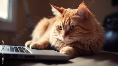 Cat sitting near laptop