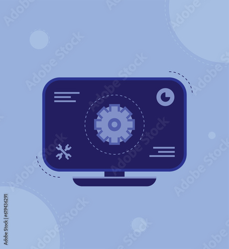 Vector computer settings gearwheel repair flat illustration design