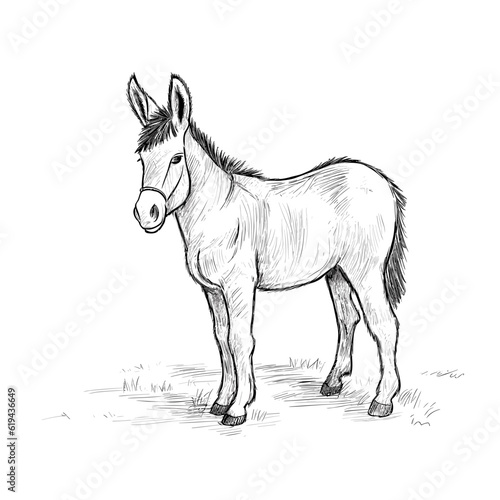 Donkey hand-drawn illustration. Donkey. Vector doodle style cartoon illustration