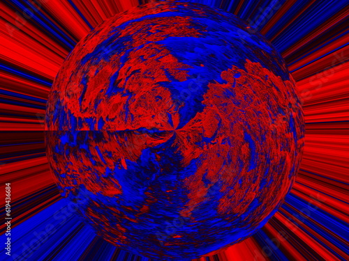 Abstract background in red and blue, with a spectacular rhythm and inserts. Surrealistic image in a modern style. For your art projects and works.