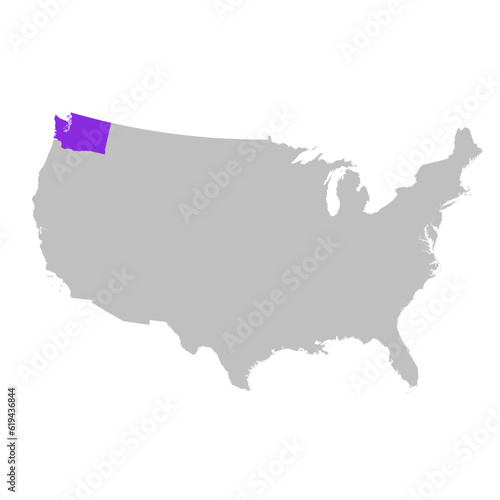 Vector map of the state of Washington highlighted highlighted in purple on map of United States of America.