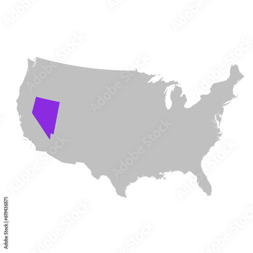 Vector map of the state of Nevada highlighted highlighted in purple on map of United States of America.
