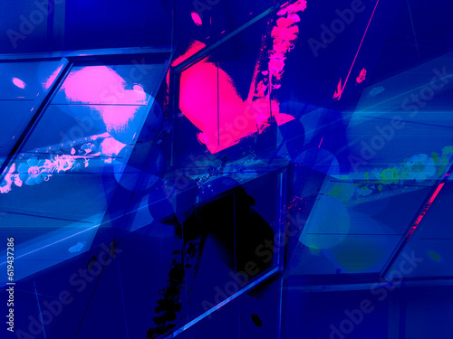 Abstract background in red and blue, with a spectacular rhythm and inserts. Surrealistic image in a modern style. For your art projects and works.