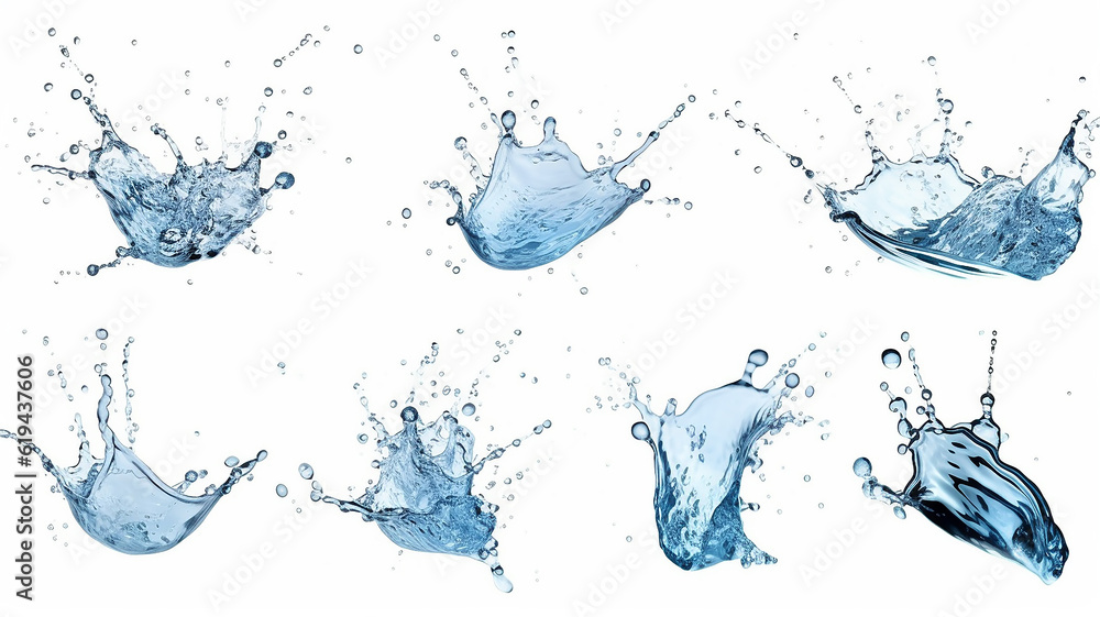water splashes isolated on a white background. Generative AI water splashes isolated on a white background. Generative AI