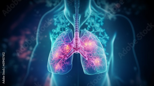 3D rendered illustration of a human lung, Lung cancer, Medical concept, Generative AI