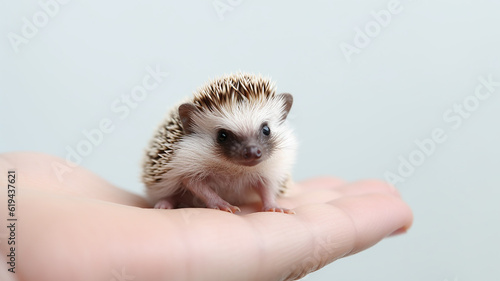 the smallest hedgehog in the palm of your hand. generative AI. the concept of nature protection on a white background