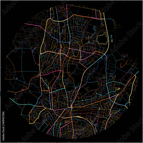 Fototapeta Naklejka Na Ścianę i Meble -  Colorful Map of Norderstedt, Schleswig-Holstein with all major and minor roads.