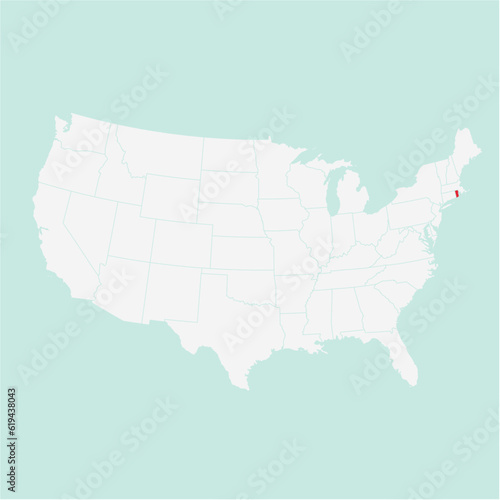 Vector map of the state of Rhode Island highlighted highlighted in red on a white map of United States of America.