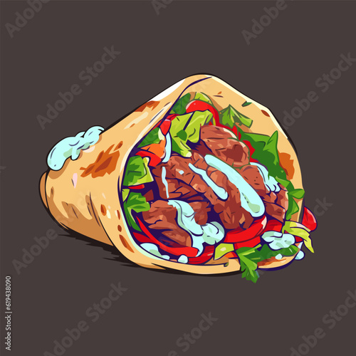 Greek wrapped sandwich gyros with tzatziki sauce