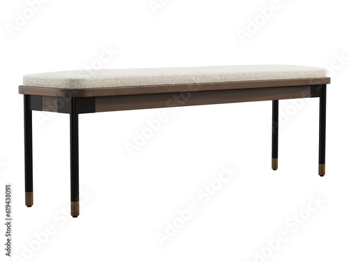 Scandinavian style bench with metal base and cushioned seat. 3d render