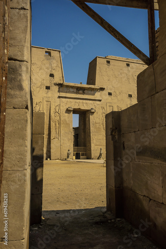 Entrance to the Edfu Temple near the Nile River in Aswan. Egyptian photo