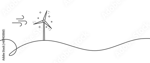 Wind power plant. Wind turbines. Renewable energy vector design. Green energy line illustration
