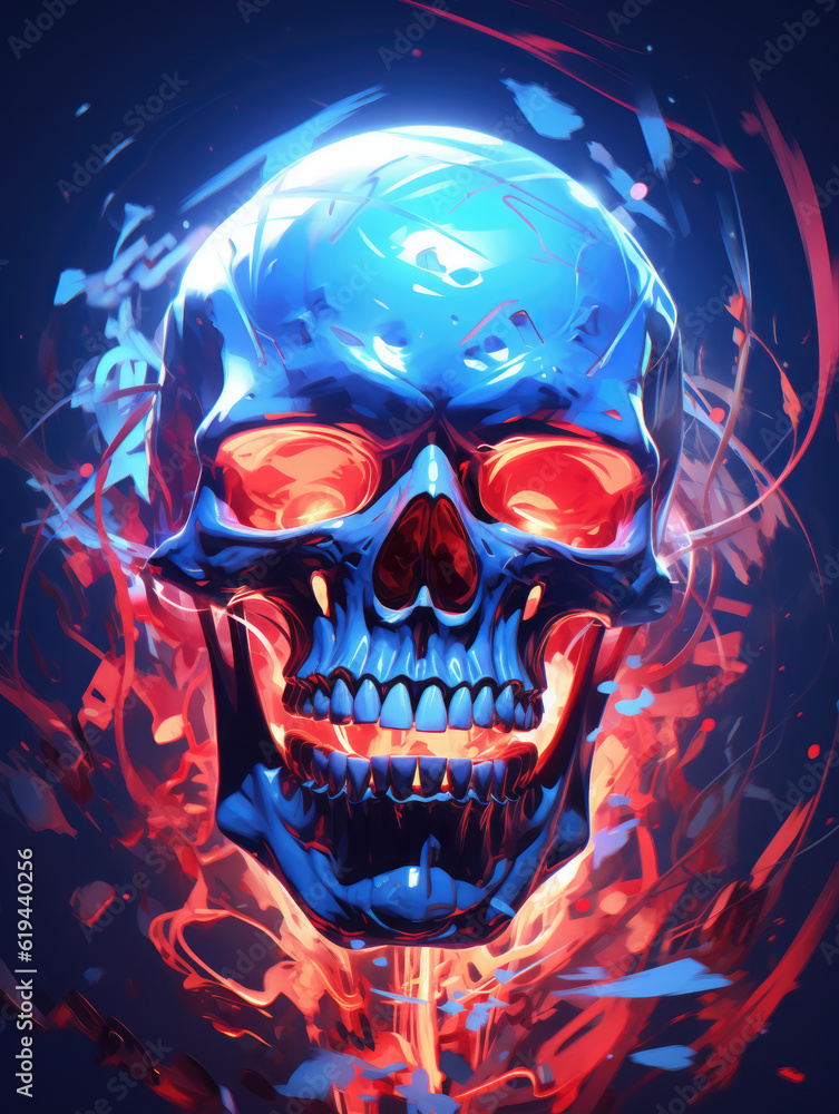 Grunge skull paint Digital art. Generative AI. Grunge skull paint Digital art. Generative AI.