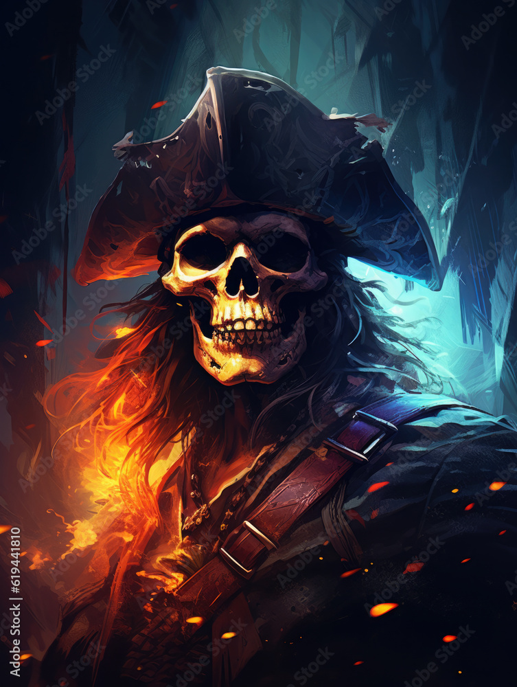 Dead pirate captain. Digital art. Generative AI. Dead pirate captain. Digital art. Generative AI.