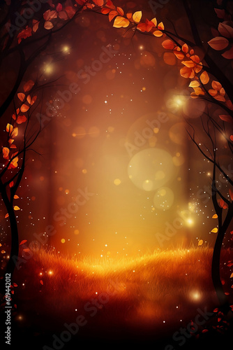 magic autumn background in dark forest