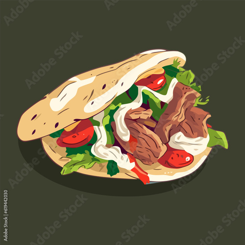 Greek gyros wrapped in pita bread with tzatziki sauce