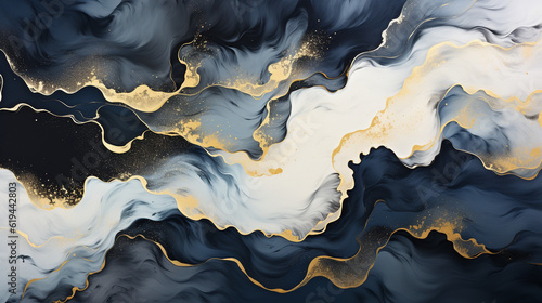 Black and gold alcohol ink background. Generative Ai