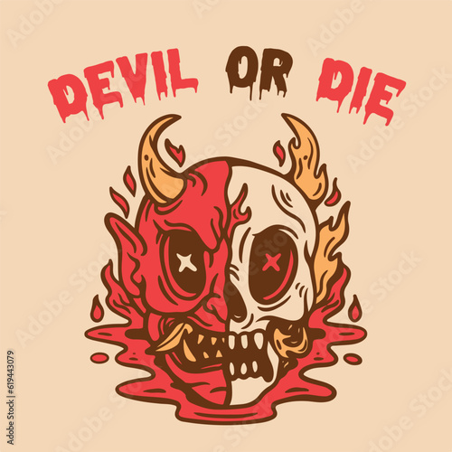Vector illustration of a devil and skull . For t-shirts, stickers and other similar products.