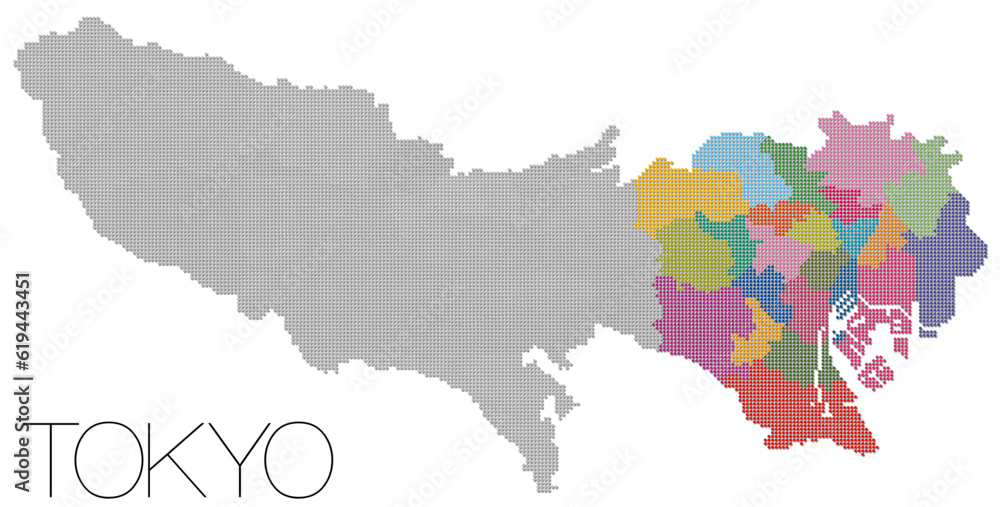 Obraz premium 東京都ドット地図 23区 影付き TOKIO map